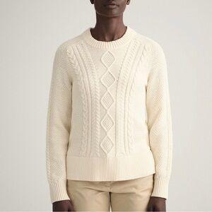 Gant‎ Women's Cotton Wool Blend Cable Crew Neck Sweater Cream Small
